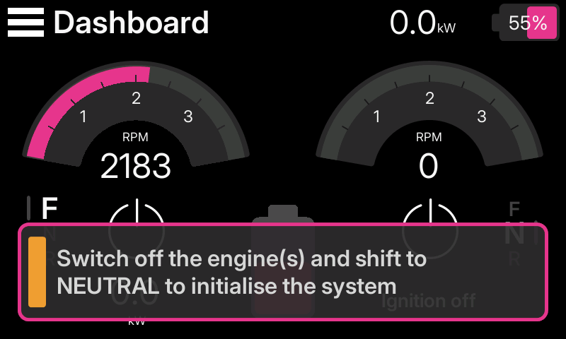 Dashboard showing an on-screen notification