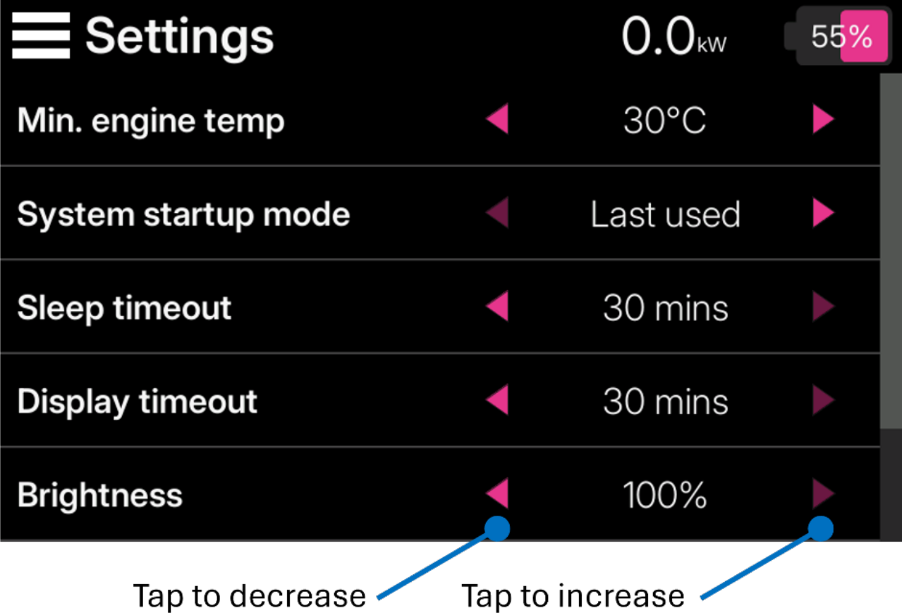 Settings page