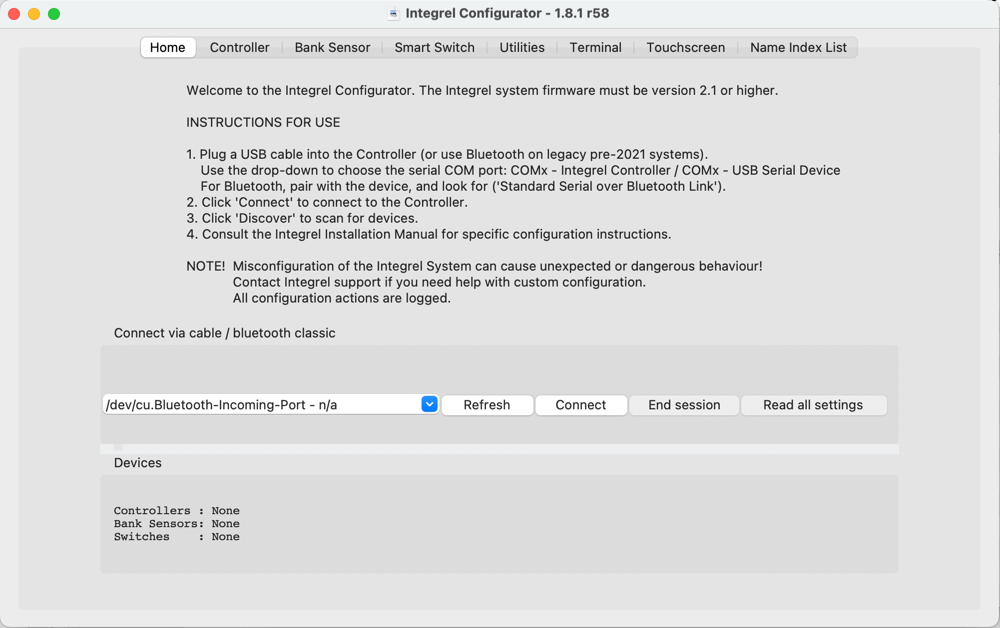 Integrel Configurator Home tab