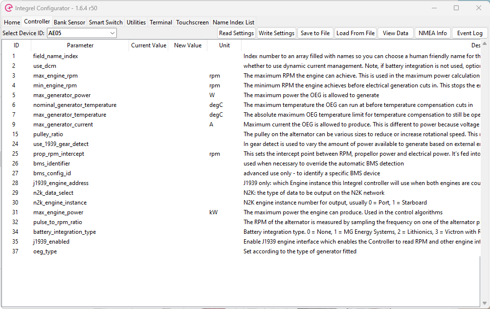 Configurator Controller tab showing Read Settings